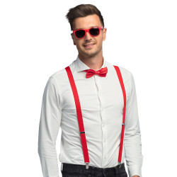 Červená sada doplňků brýle kšandy motýlek